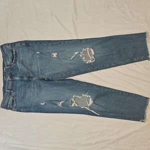 Old Navy Size 14 High-Rise SAYLOR O.G. Straight Med Wash Destroyed Jeans Used